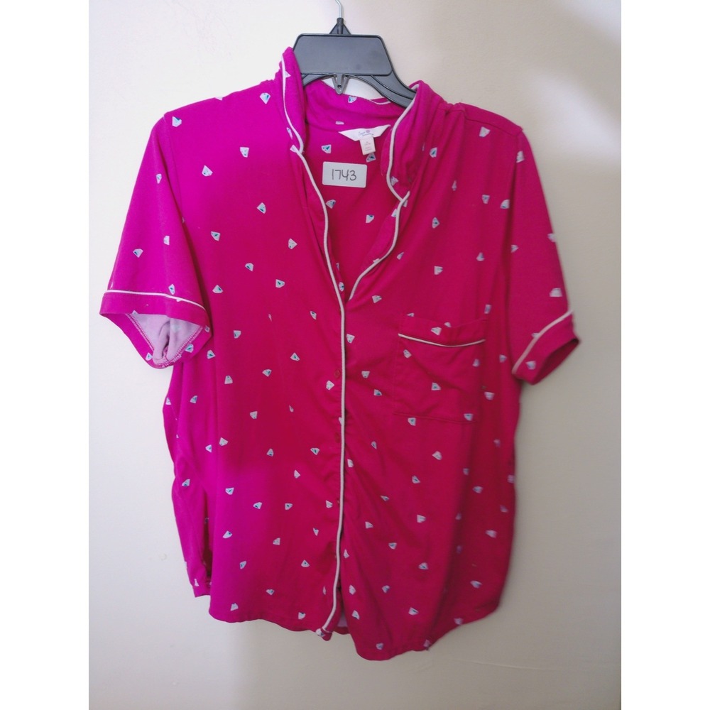 Secret Treasures Pajama Top Womens XL Pink Diamond Print Button Up Short Sleeve